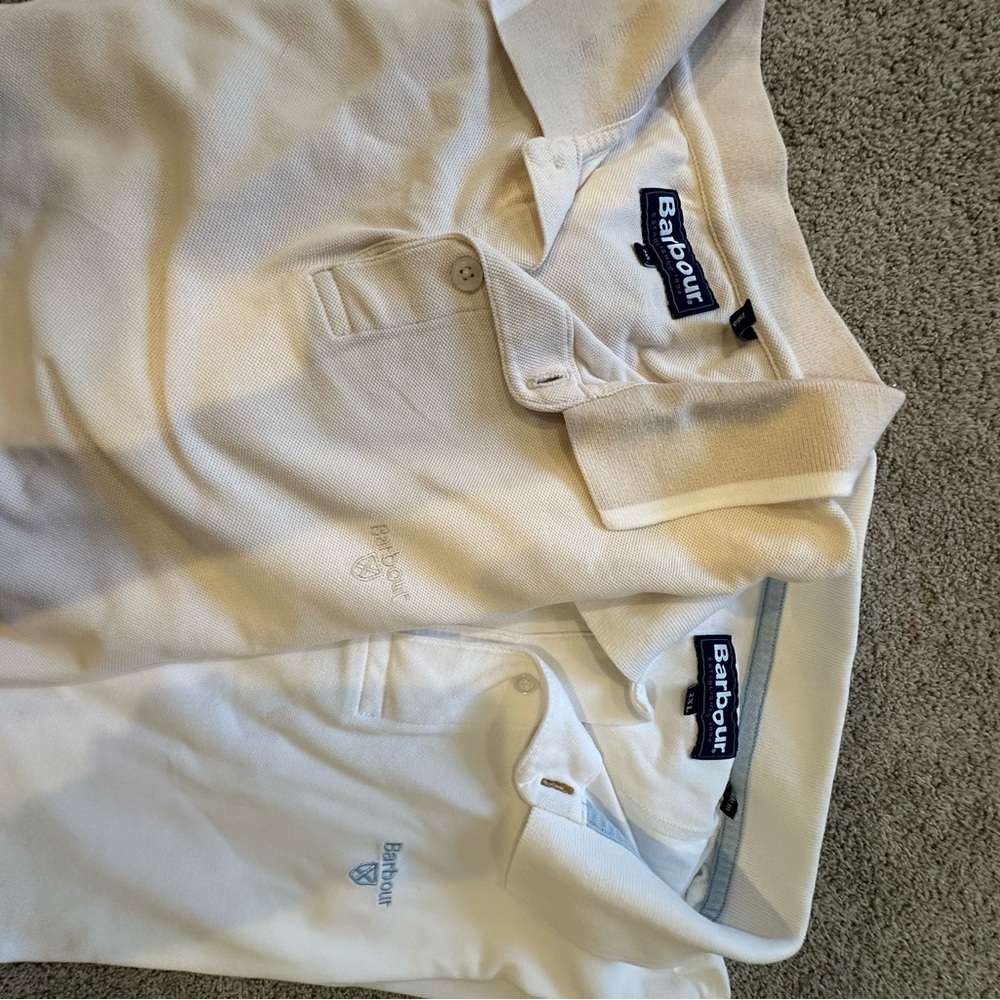 Barbour Cream and White Polo Shirts